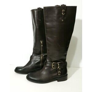 Vince Camuto Boots Womens 6 B KABO Harness Riding Knee High Brown Leather